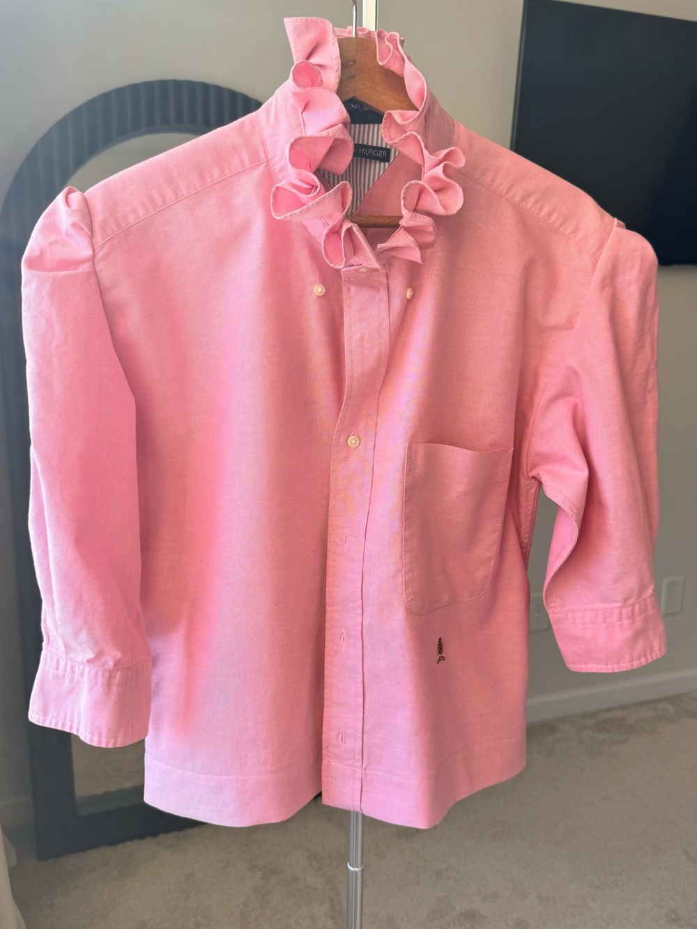 Memorial Day & 4th of July Pink Ruffle Collar Upcycled Shirt - Picture 12 of 15